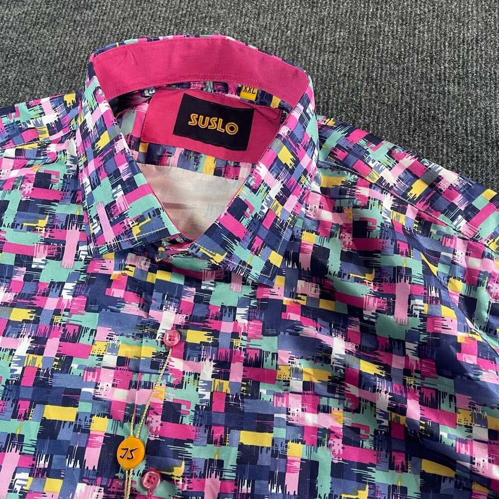 Suslo Couture Men's Long Sleeve Colorful Print Button-Down Shirt Size XXL